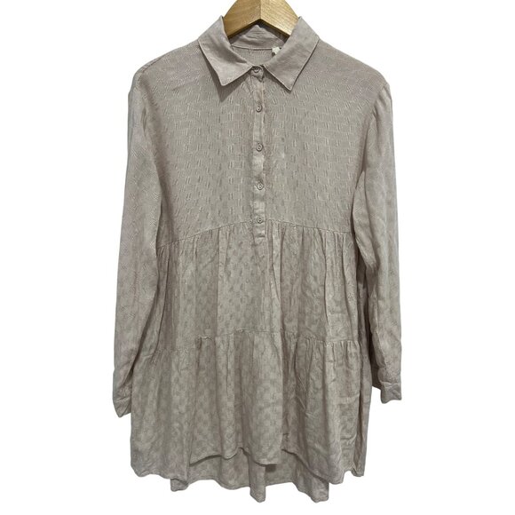 Lovestitch Tunic Dress Size Small Textured Long Sleeve Button Up Tiered Shirt - Picture 1 of 8
